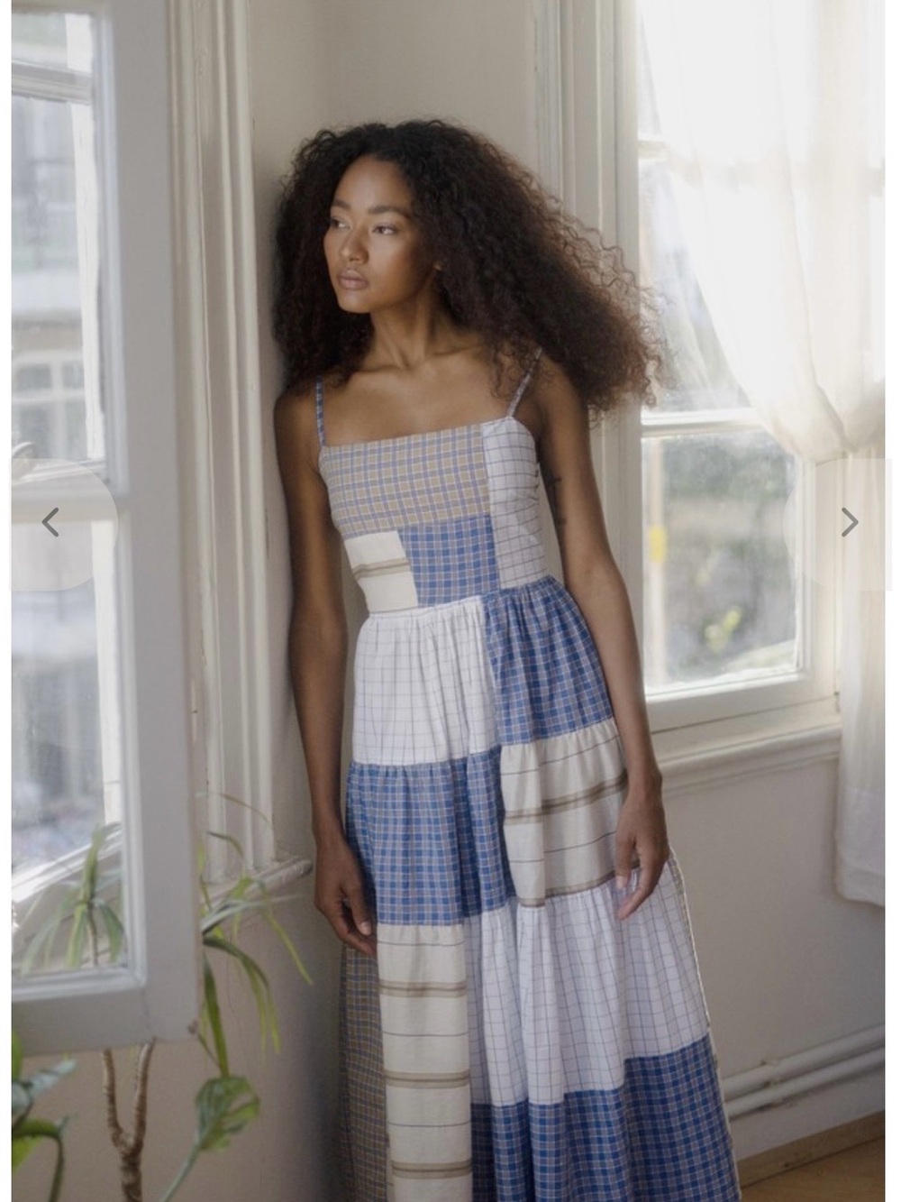 OhSevenDays Tori Dress, blue patchwork midi dress, size Large